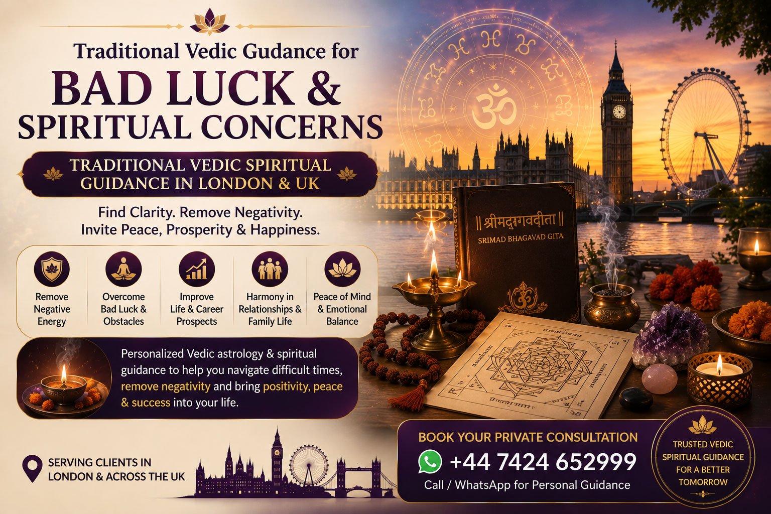 Traditional Vedic spiritual guidance for bad luck removal concerns in London
