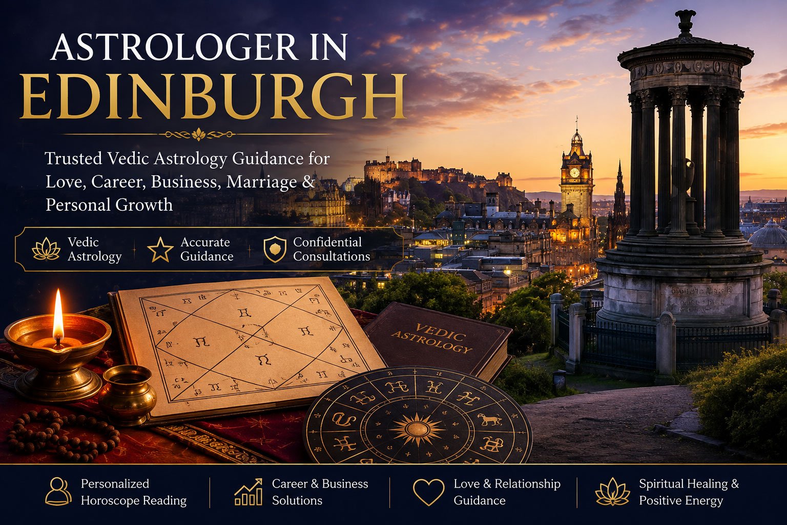 Astrologer in Edinburgh providing guidance for love, marriage, career and family problems